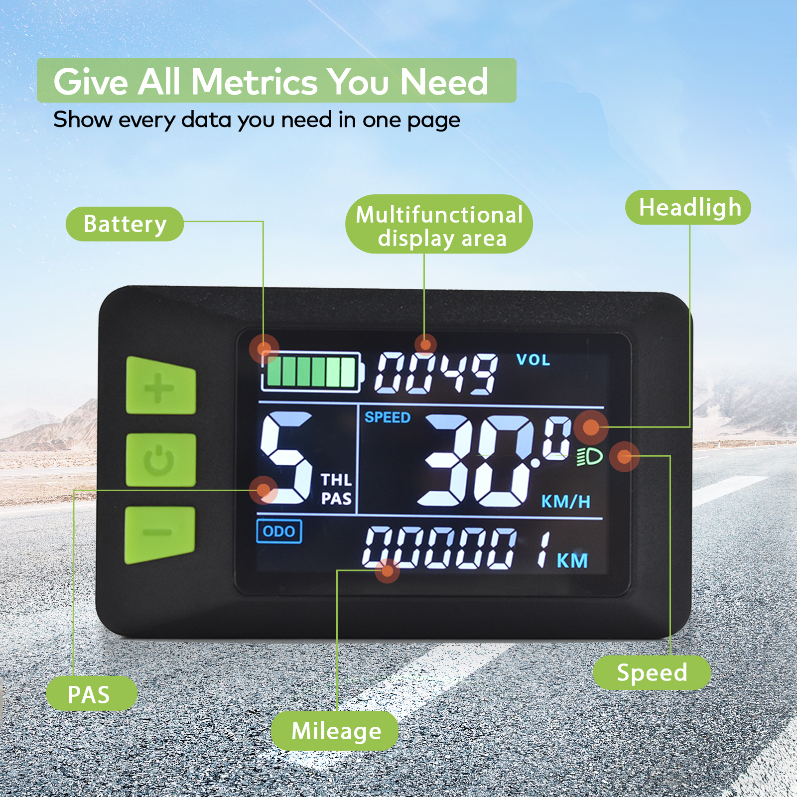 Ebike Computer Display Monitor Cycle Stopwatch Computer Bike Speedometer E Bicycle Display
