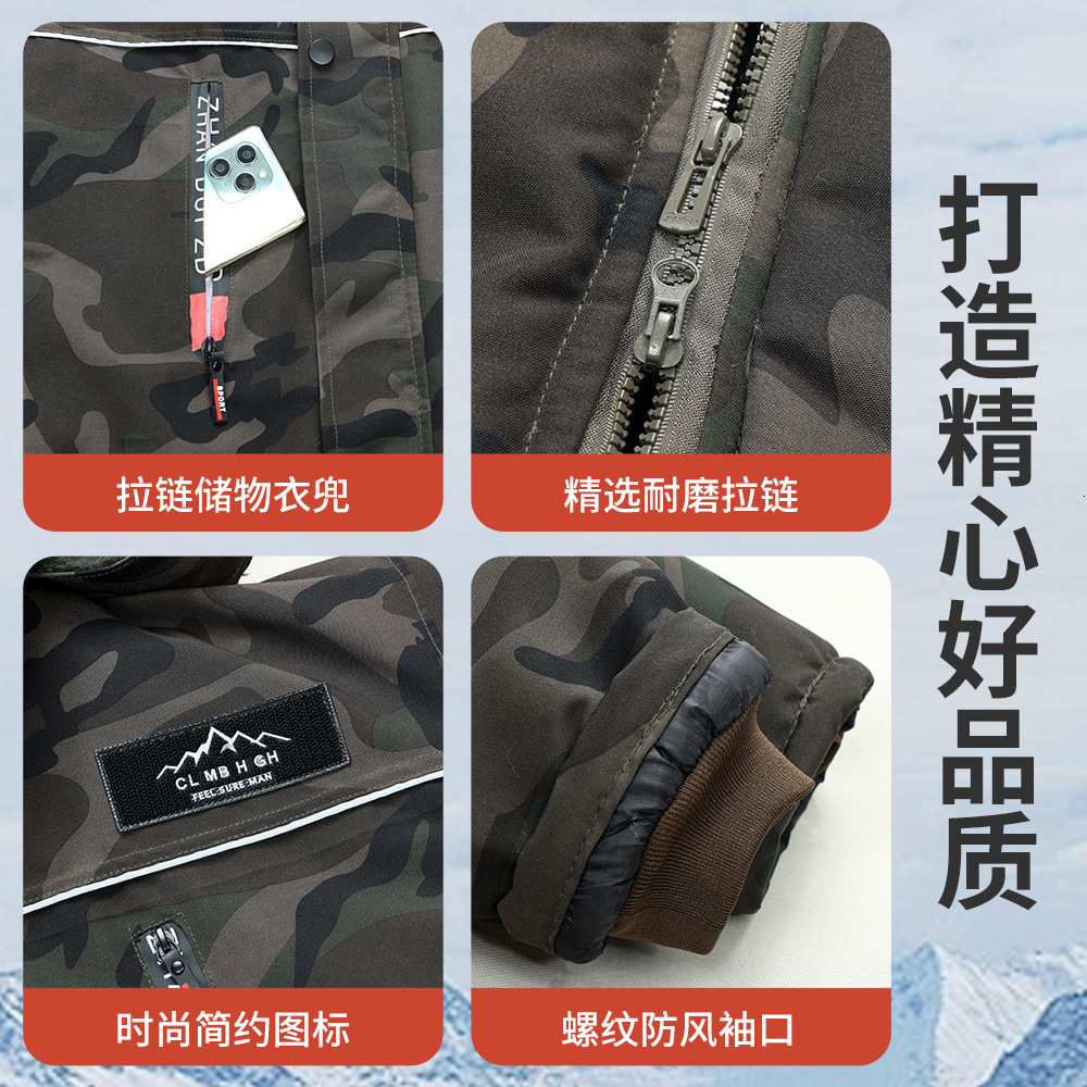 2024 New Designer Winter Velvet Thick Cotton Jacket Large Warm Camouflage Jacket Men's Work Clothes