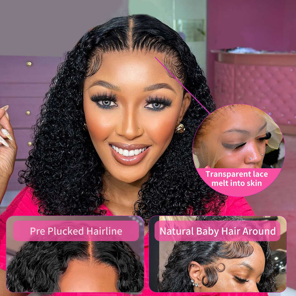 Density Curly Short Bob Wig x Lace Front Human Hair Wigs Pre Plucked Loose Deep Wave HD Transparent Frontal