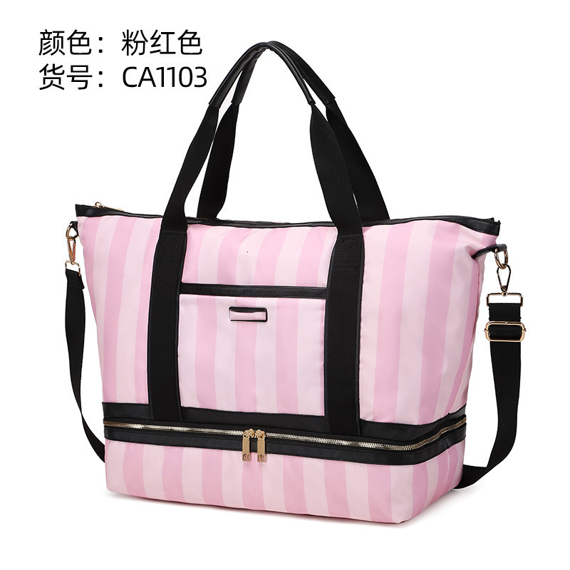 3 Iconic Pink Stripe Packable Duffle Travel Tote Foldable Bag Shopper 240924 4