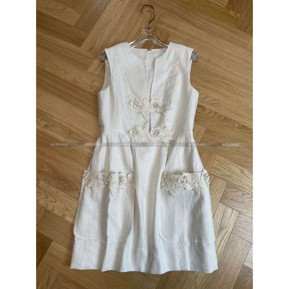 Women V Neck Sleeveless 3D Wer Appliques 100% En Mini Vest Dress