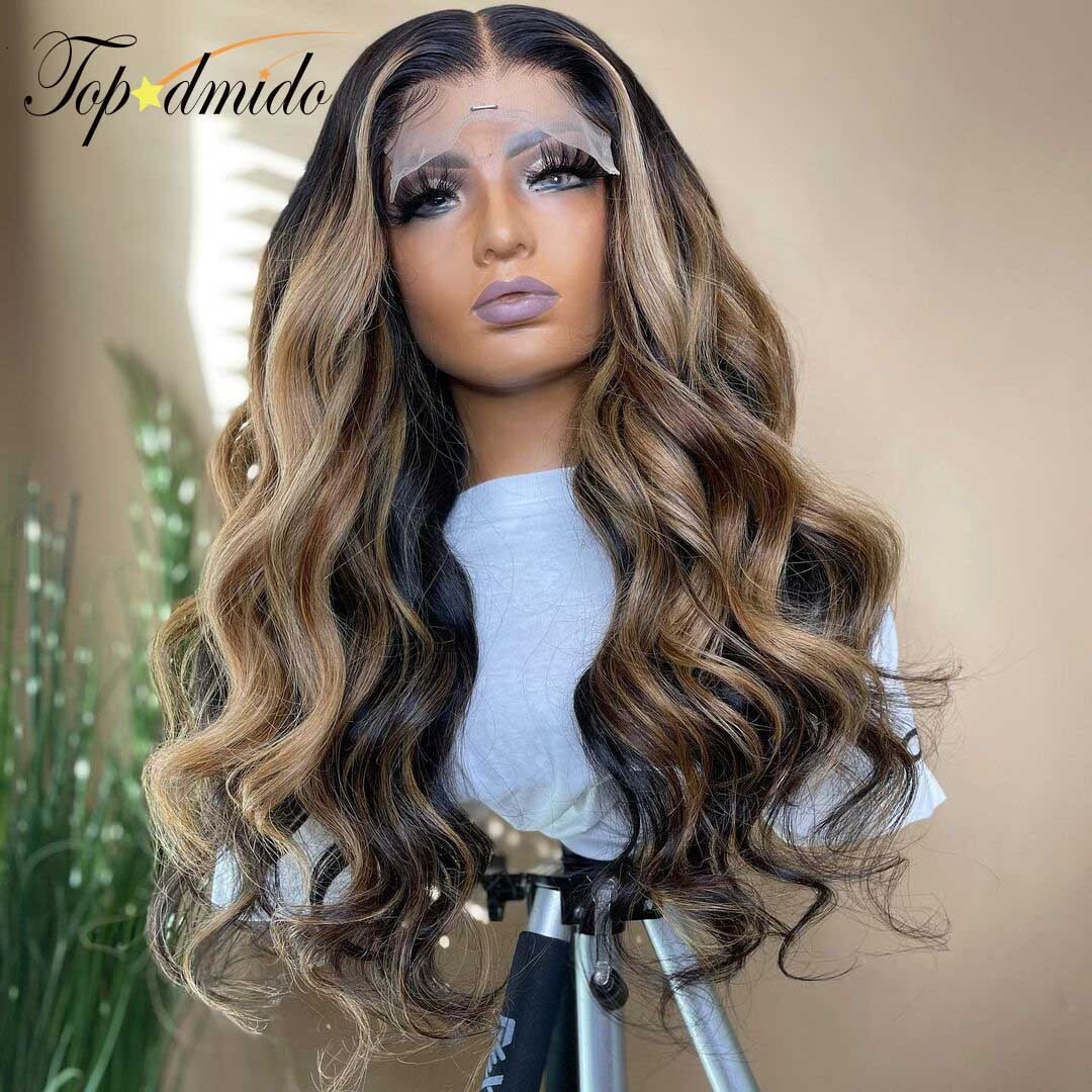 Topodmido 250 Density Highlight Color 13x6 Front Wigs with Baby 13x4 Brazilian Human Hair Lace Wig