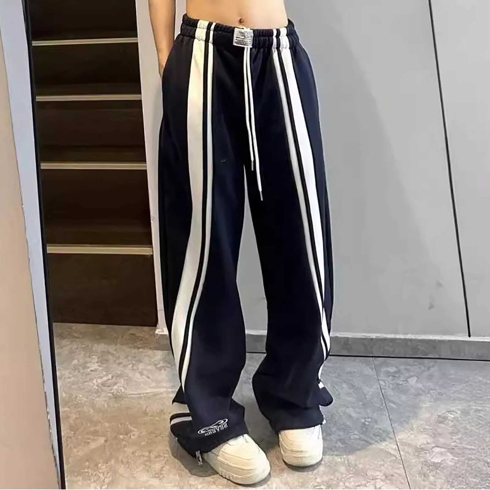 American Retro Black Street Hip-hop Trend Leisure Wide-leg Trousers Thin Straight Tube Baggy Sweatpants Cargo Pants StreetwearX2410