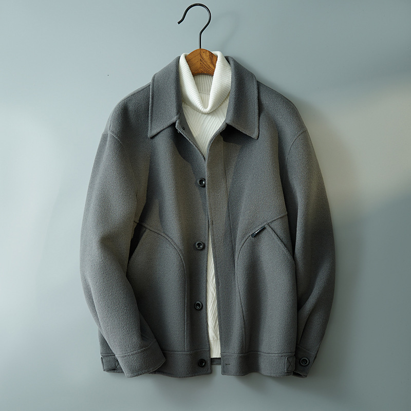 2024 new designer men's high-end cashmere jacket 2024 spring and autumn new double-sided short casual wool coat