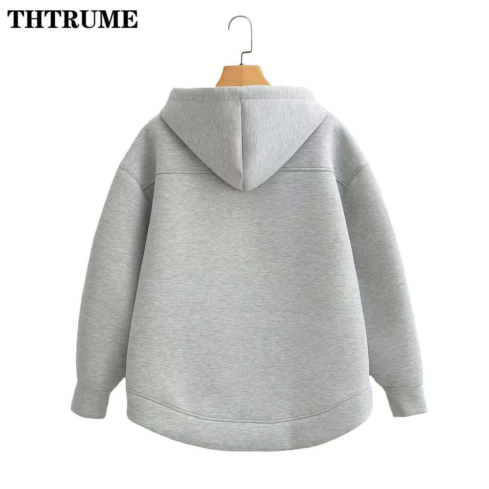 2024 New Autumn Hoodies Fashion Women Solid Zipper Oversized High Street Unisex Hooded Tops Casual Streetwear Pocket Sweatshirts