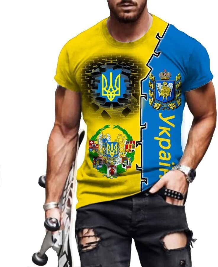 Mens T shirt Fashion Retro Ukraine Flag Men's New 3D Printing T-Shirt Harajuku Round Neck Tee Summer Casual Personality Loose Oversized tee