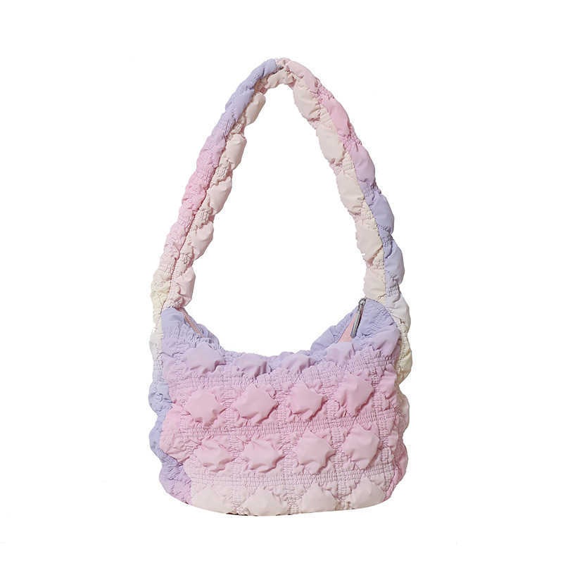 CMM Korean Version Autumn and Winter New Fashion Pleated Bubble Bag Hand Held One Shoulder Armpit Bag Dumpling Down Bag Tote Bag