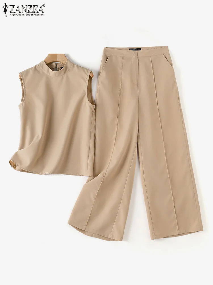 Elegant Womens Sets ZANZEA 2024 Woman 2Piece Trouser Fashion 2pcs Outfits Tank Tops and Wide Leg Pant Suits Oversize 241028