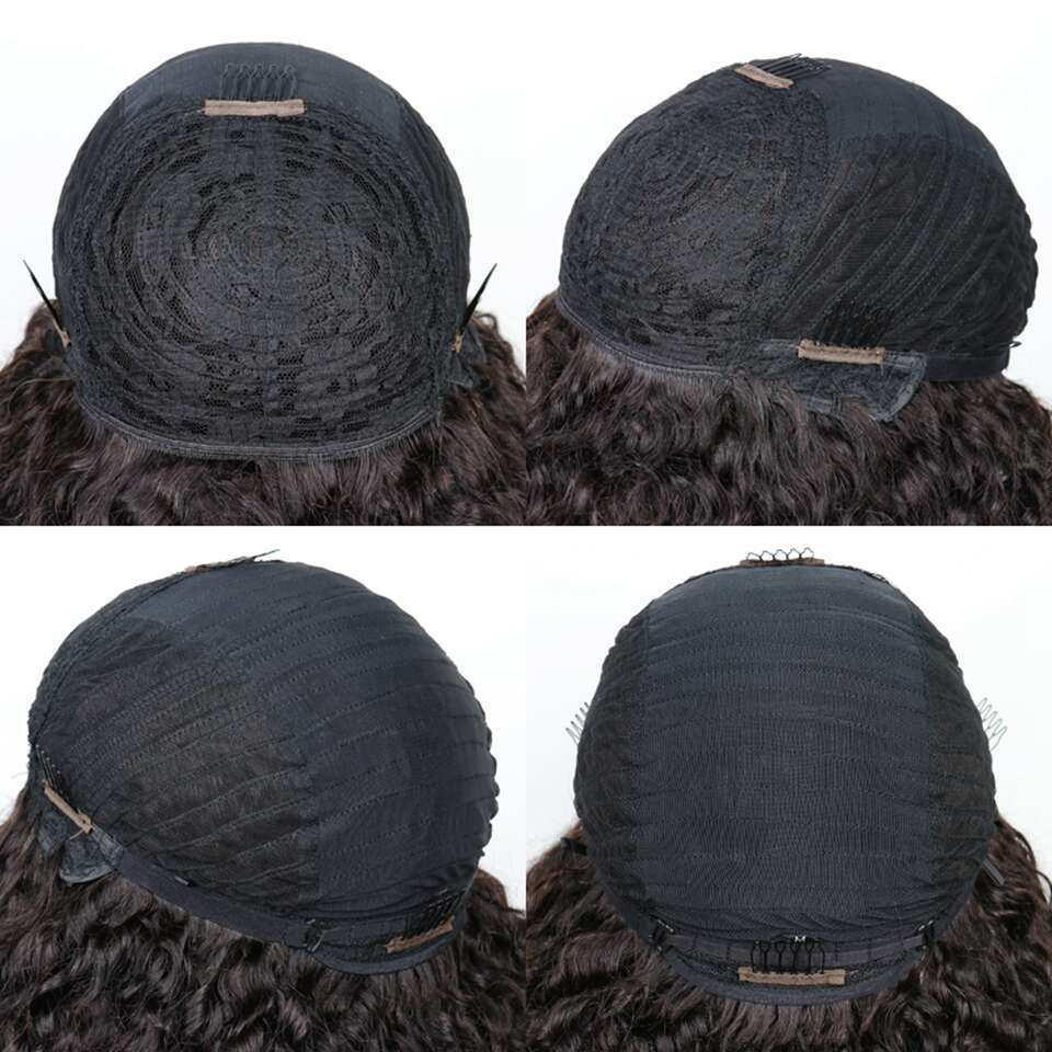 B C Afro Kinky Curly Wig with Bangs Human Hair Full Machine Made NON Lace Density Remy Brazilian Short Bob Wigs