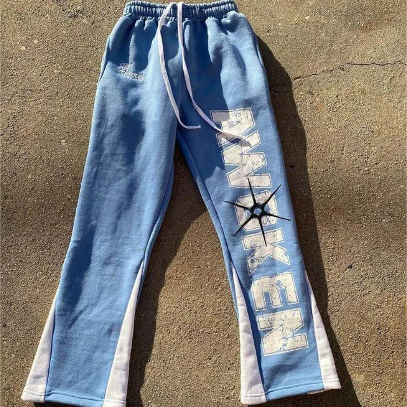 American Harajuku Letter print straight trousers hiphop letters winter thickened loose y2k casual pants sweatpant Men 241024