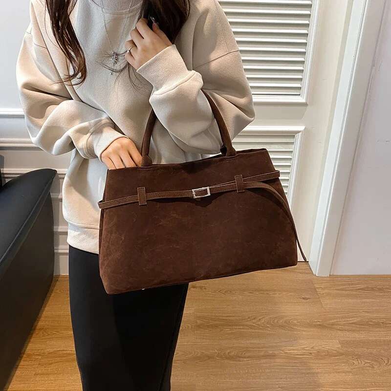 Decorative Buckle Design Solid Faux Suede Handbag Large Capacity Hasp Casual Tote 2025 Hot Sale Bags for Women Bolsas Femininas
