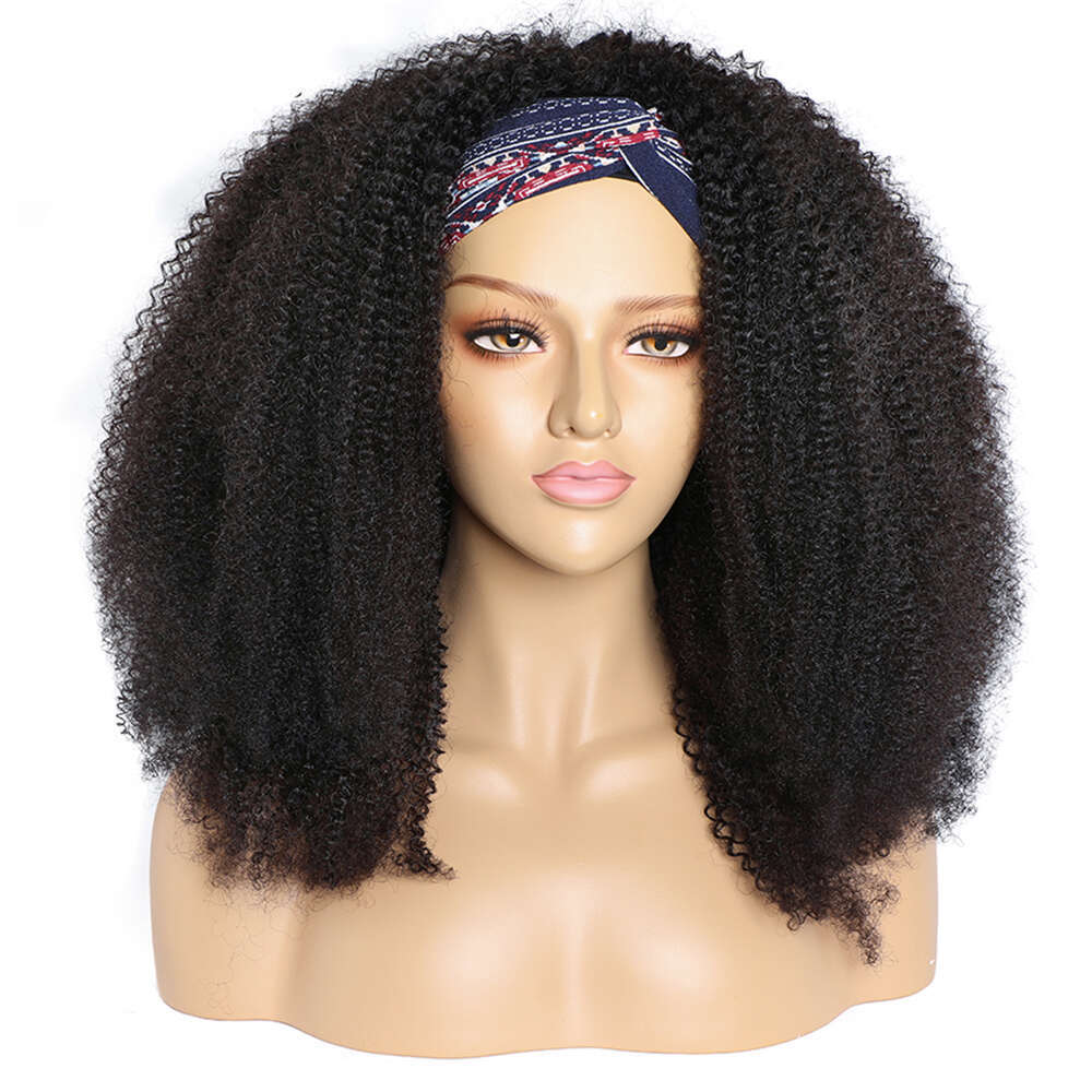 Afro Kinky Curly Headband Wig Human Hair Maxine Bob Wigs Female HeadBand Full Head Band Scarf