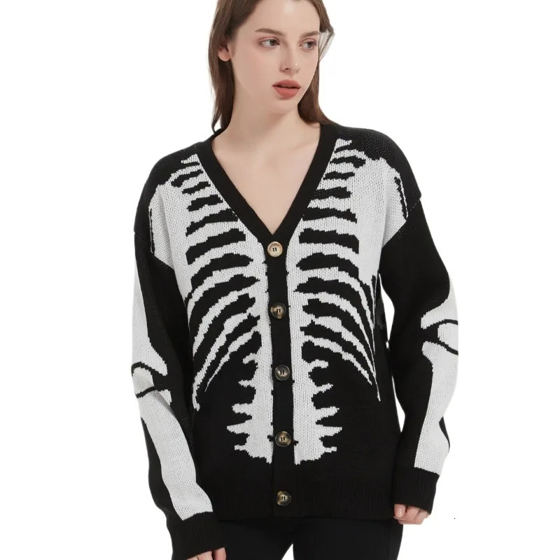 Unisex Knitted Jacquard Pattern Sweaters Spring Autumn Casual Loose Cardigan for Men Women Plus Size Halloween Y2K Cardigans 241024