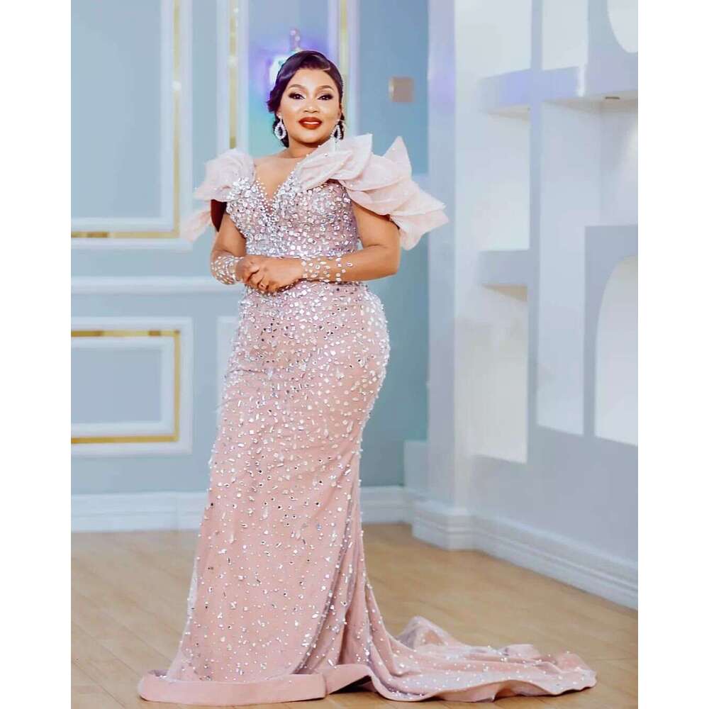 2024 Plus Size Mermaid Illusion Prom Dresses Beaded Crystals Evening Formal Party Second Engagement Birthday Gowns Dress ZJ898