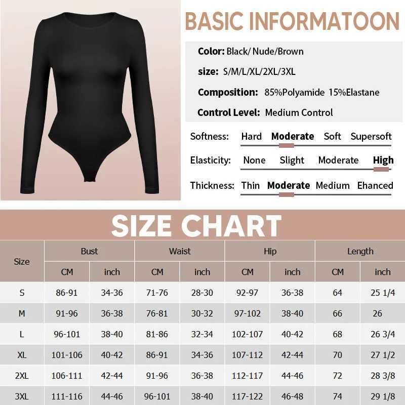 Long Sleeve Bodysuits Shapewear for Women Seamless Waist O Neck BodySuit Stretch Basic T Shirt Tops Thong Shaper CorsetsXJ241028
