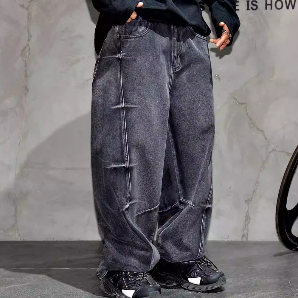 High Quality Hip Hop Baggy For Men American Streetwear Denim Pants Vintage Haruku Casual Cargo Trousers Gray Jeans Male