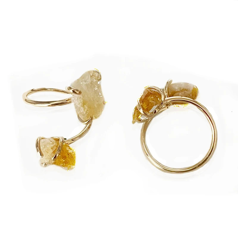 Irregular Citrine Open Ring for Women Girls Claw Setting Goldcolor Boho Rough Natural Stone Finger Jewelry Resizable 241028