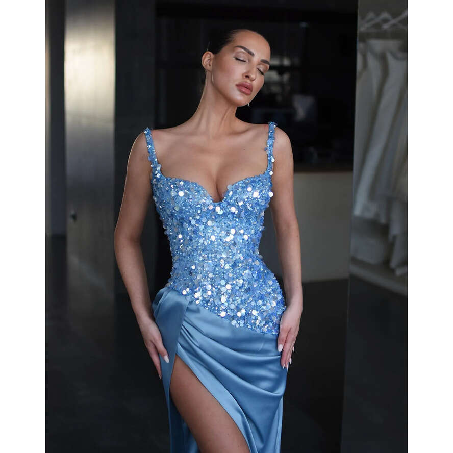Mermaid Prom Dresses Sequins Spaghetti Evening Split Formal Long Special Ocn Party Dress 0516