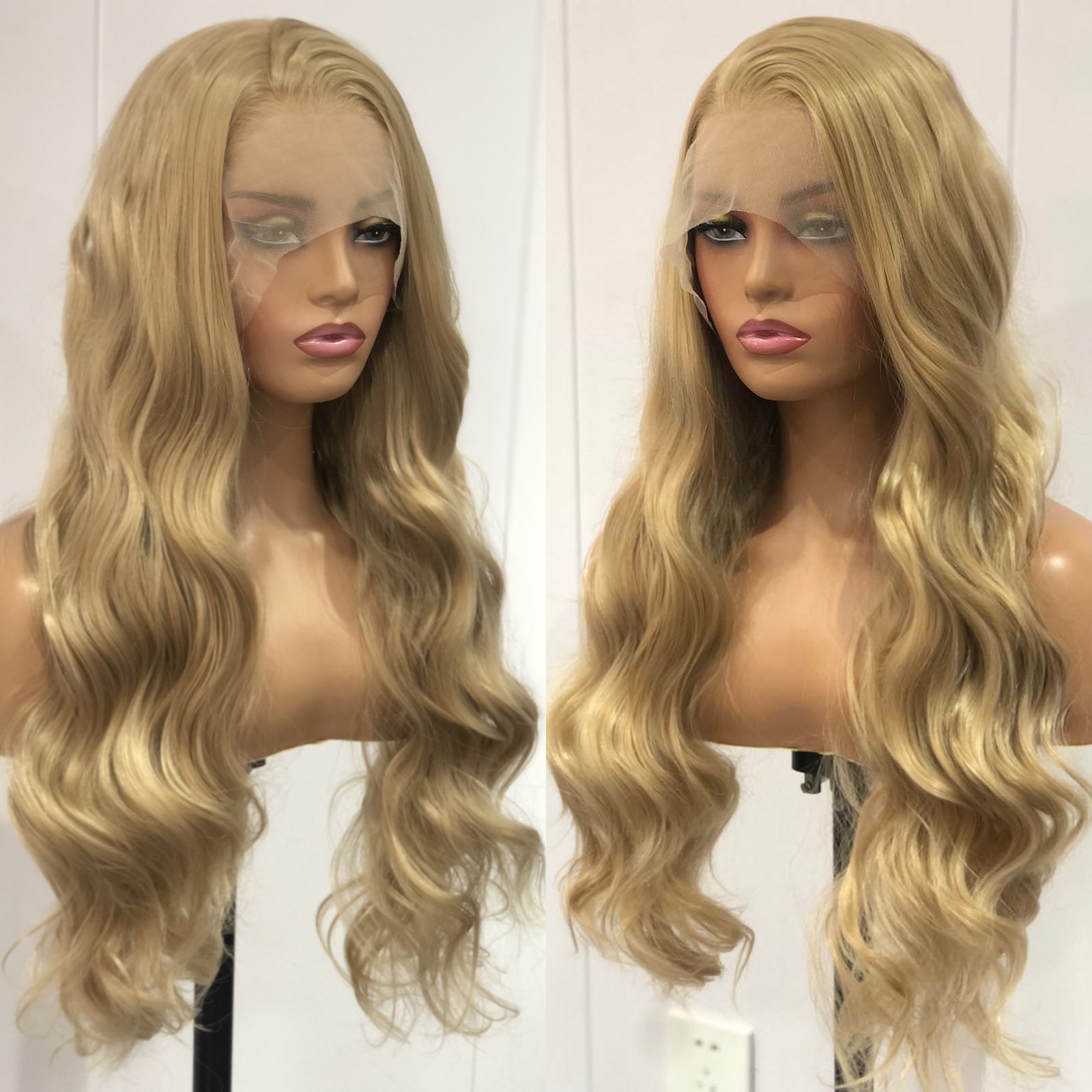 Ash Blonde Wig Loose Body Wave Synthetic Lace Front Long Curly Natural Wavy Honey Colored Hair 13X4 Frontal Wigs for Women