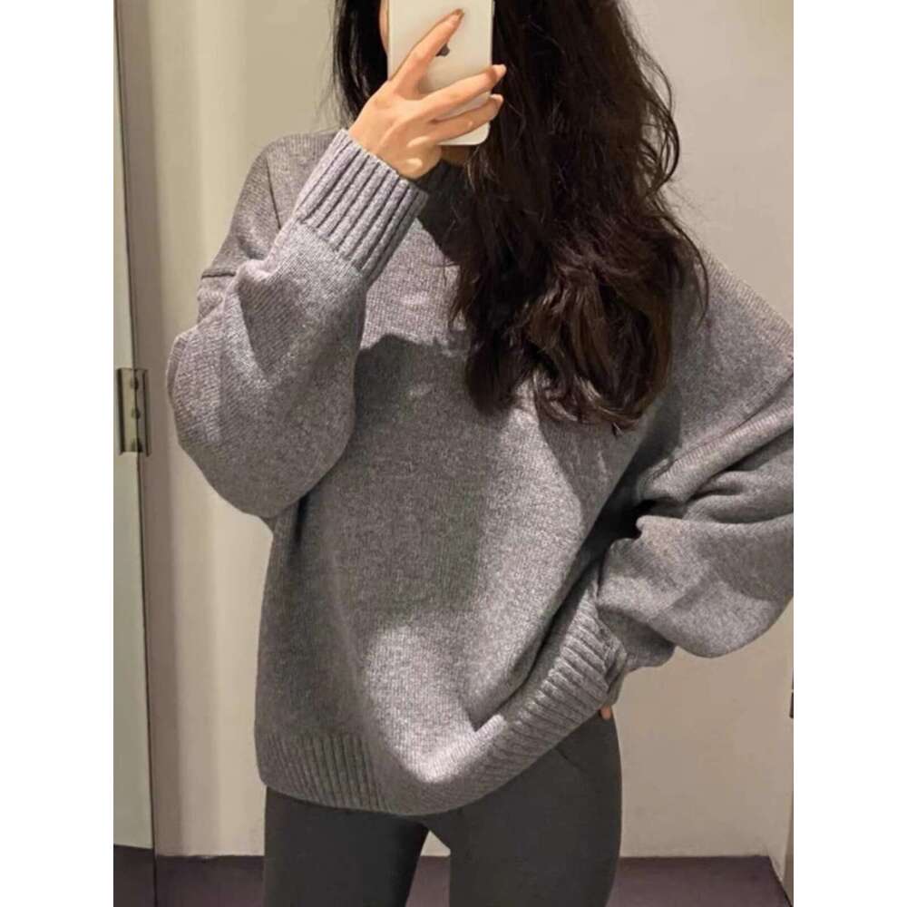 Fashion Crew Neck 100 Pure Cashmere Sweater Silhouette Pullover For Women Autumn/Winter Loose Wool Knit Long Sleeve