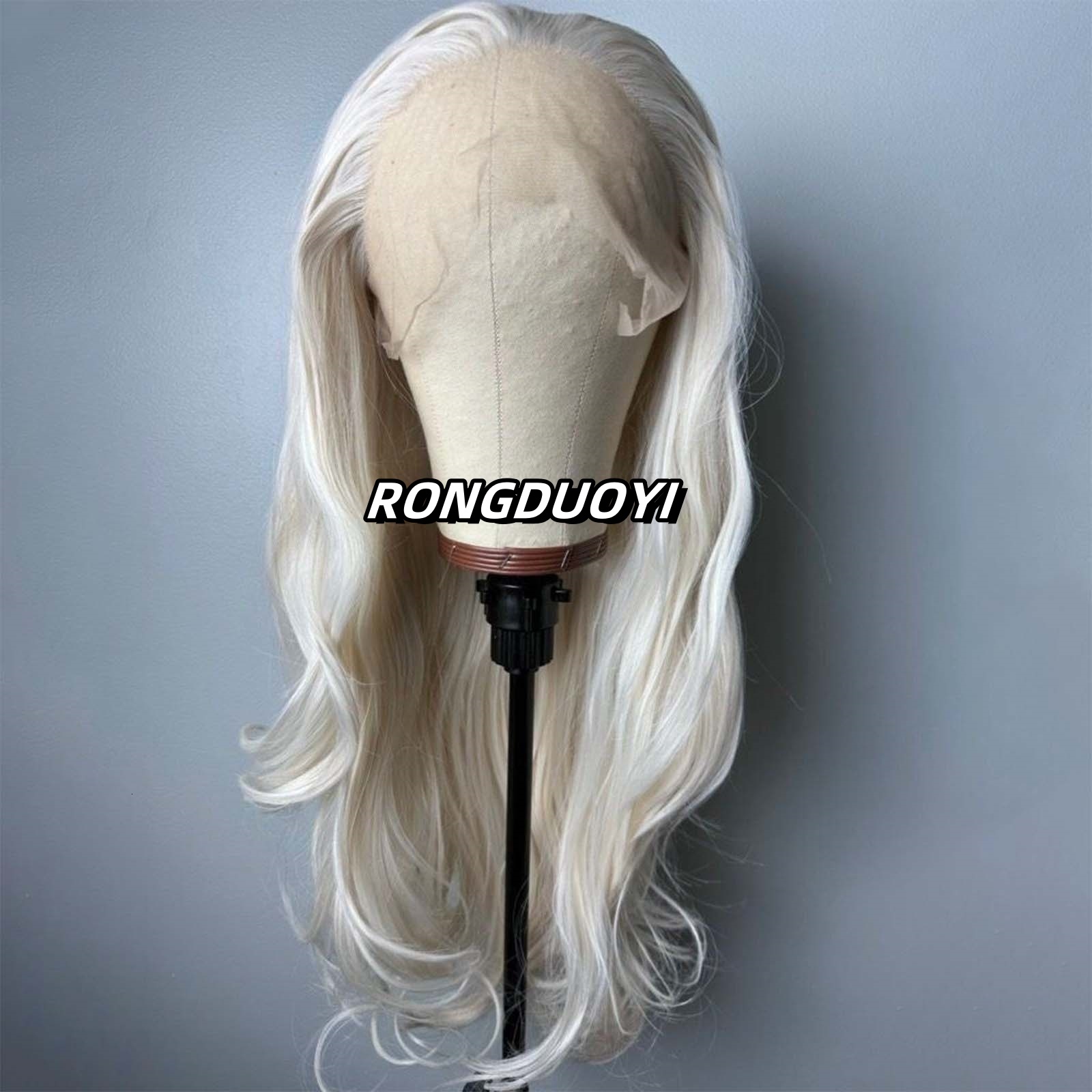 Platinum Natural Wavy Synthetic Hair Front Wig Long Curly Colored White Blonde Lace Frontal Wigs for Women Party