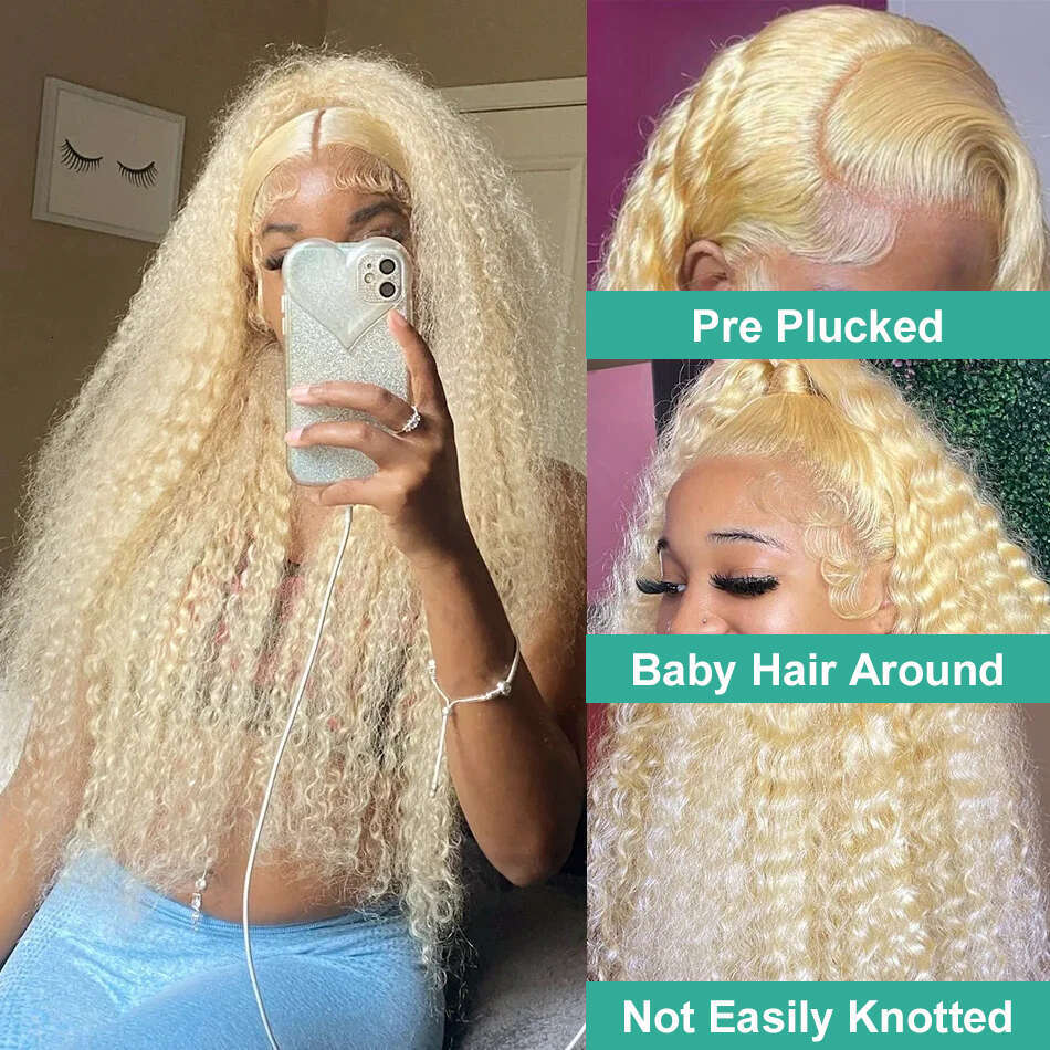 Rosabeauty Inch Curly Honey Blonde Lace Front Wig Human Hair Color Loose Deep Wave x HD Water Frontal