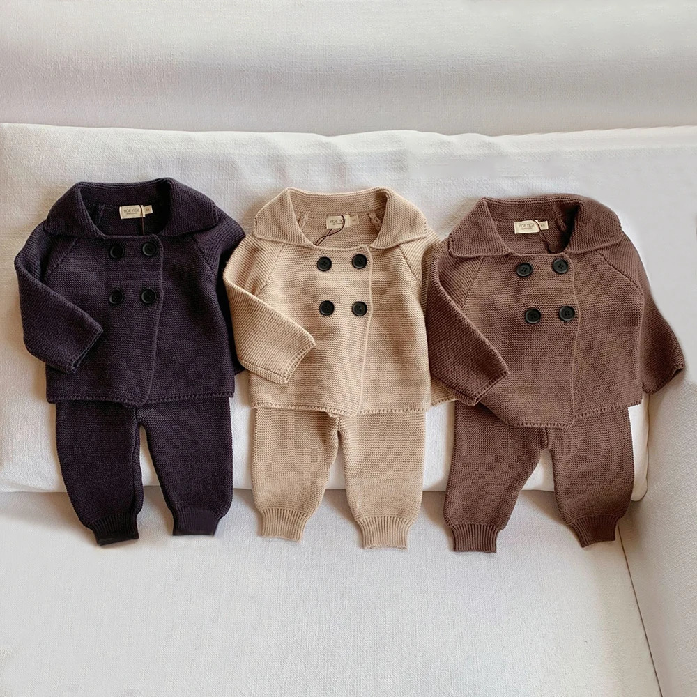 Baby Boy Knitted Clothes Sets Long-Sleeved Cardigan Pants Autumn Winter Infant Boy Clothes Outfits 241028