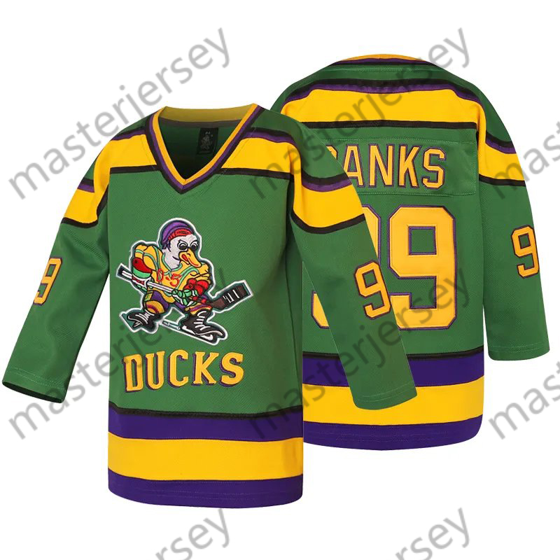 Youth kids 99 Green Duck Hockey Jerseys Loose Fit V-Neck Stitched Ice Hockey Jersey Casual Festive Weekend Outings