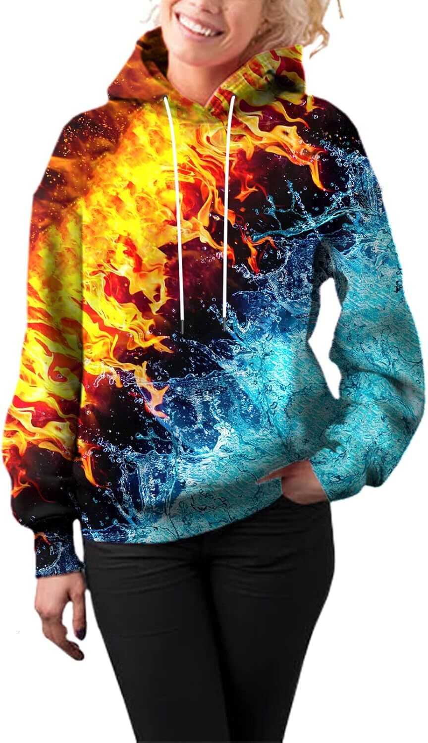 Hoodie for Mens Womens Unisex Novelty 3D Printed Hoodies Long Sleeve Sweatshirts for Men with Big Pockets Graphic Warm and casual