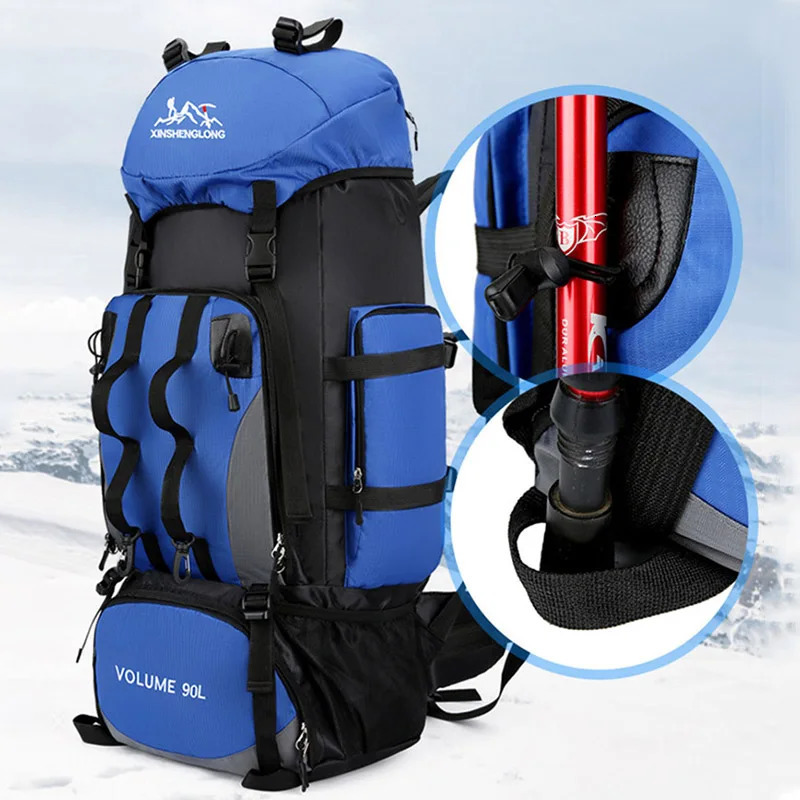 90L Waterproof Hiking Camping Backpack Trekking Bag Rucksack Large Capacity Travel Outdoor Sports Bags Camping Equipment Men 241028