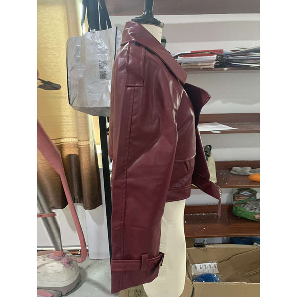Vintage Solid PU Leather Women Jacket Long Sleeve Turn-Down Collar Female Short Coat 2024 Autumn New Locomotive Lady Outwear