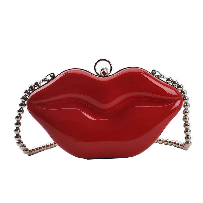 CMM Personalized and Quirky Creative Lip Bag Korean Version Girl Shiny Face Chain Shoulder Crossbody Transparent Jelly Bag