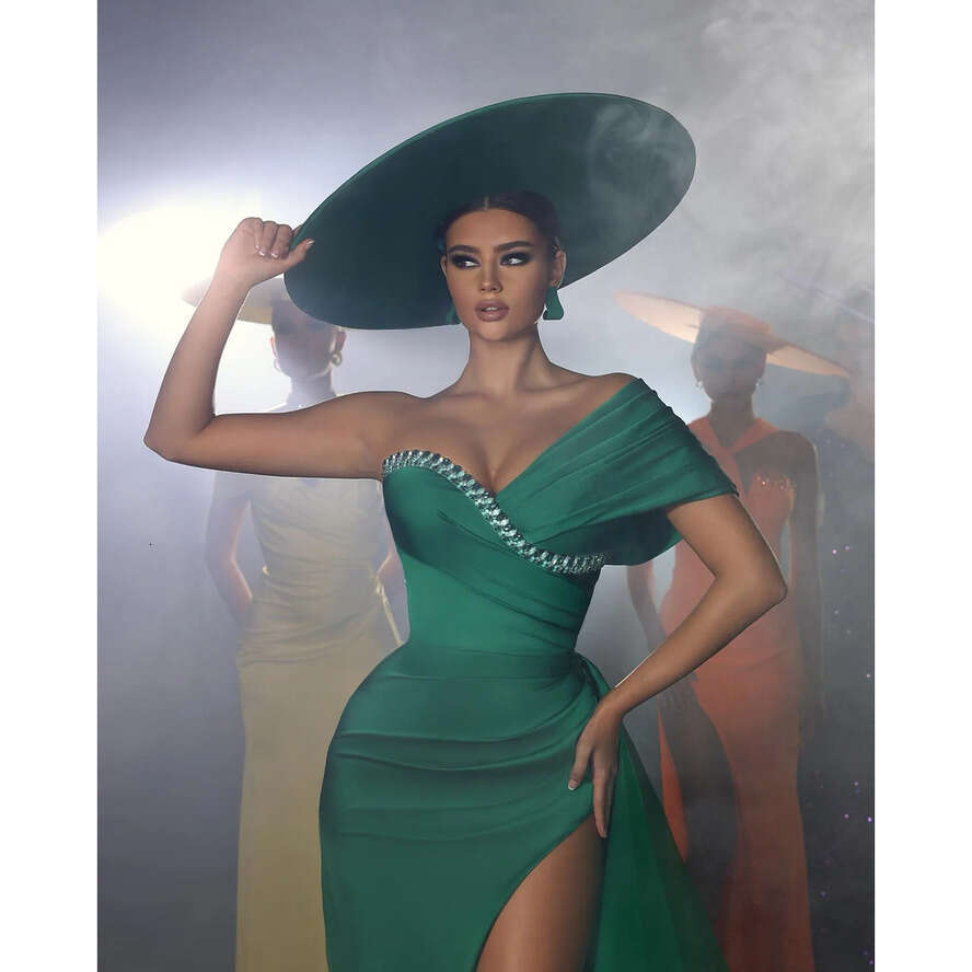 Green Emerald Mermaid Elegant Off Shoulder Dia Pleats Split Prom Dress Long Dresses For Special Ocns Evening Gowns