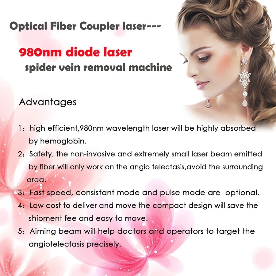 980nm Diode Laser Vascular&Spider Veins Red Blood Vessels Removal Treatment Remover Machine