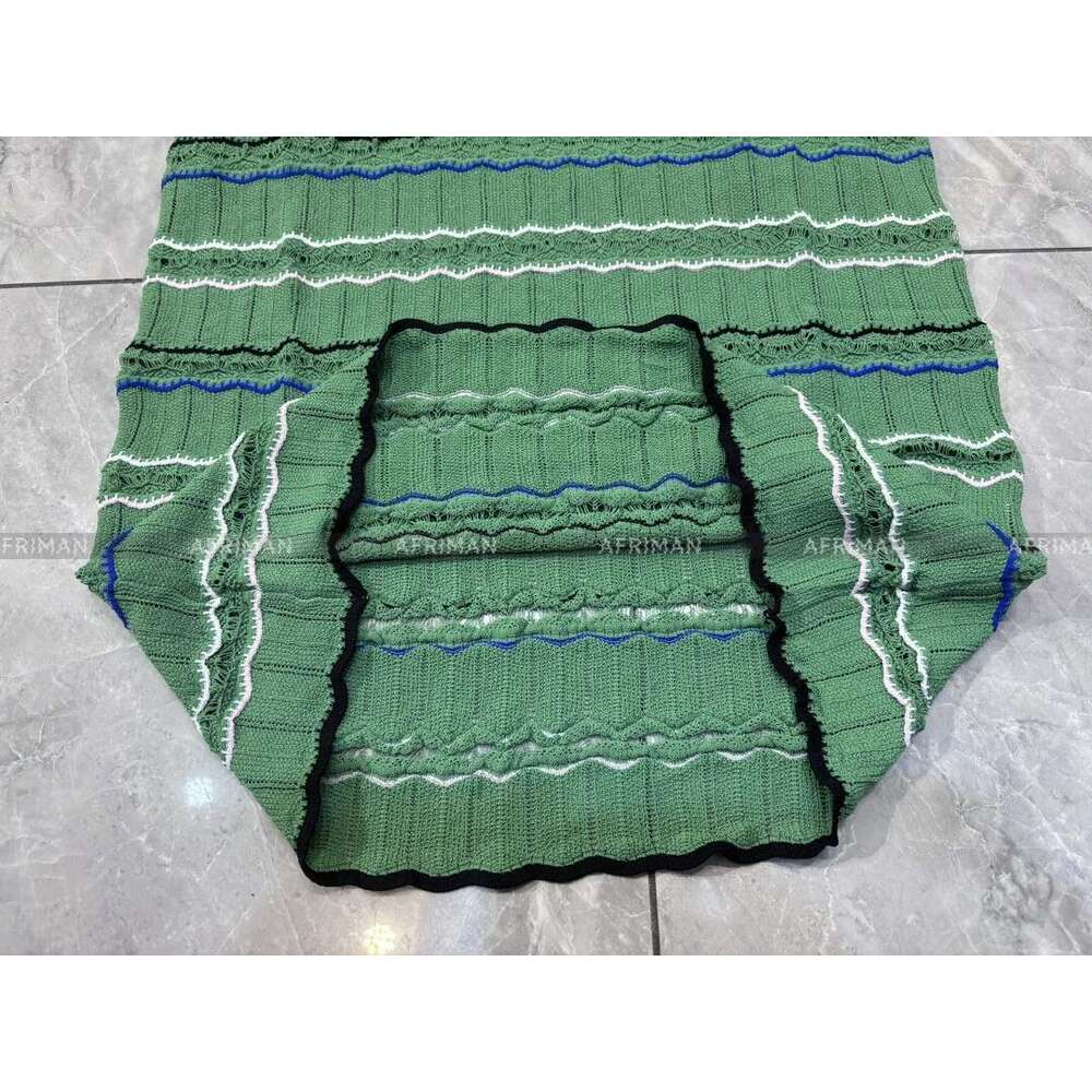 Women Round Neck Sleeveless Wave Striped Green Knitted Midi Bodycon Dress