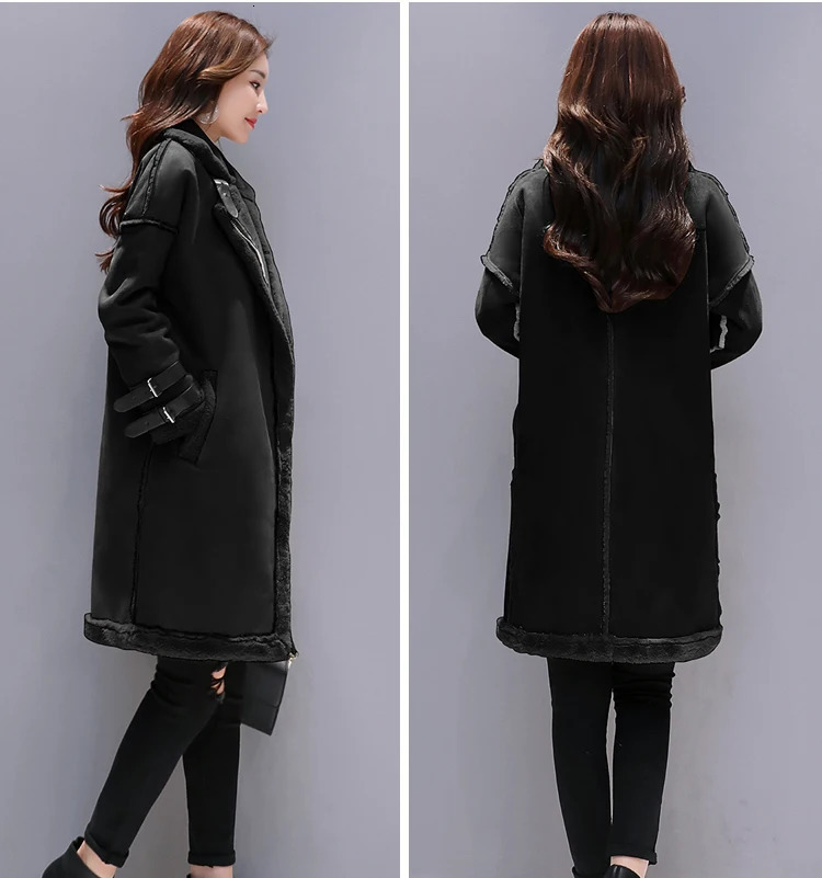 Womens suede fur coat warm and fashionable long trench coat jacket synthetic sheepskin coat autumn and winter F0102 cashmere 2 choices 241025