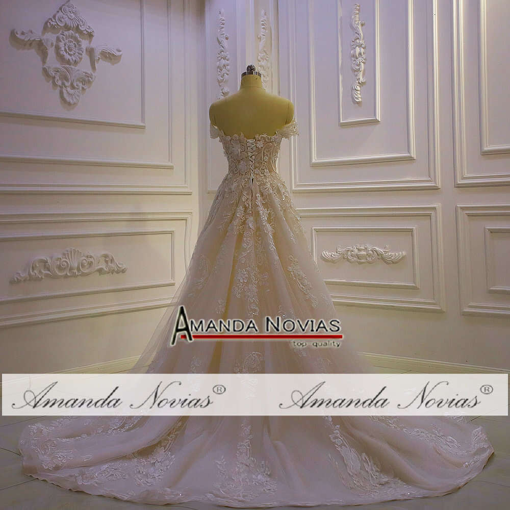 A-e Champagne Off The Shoulder Beach Wedding Dress