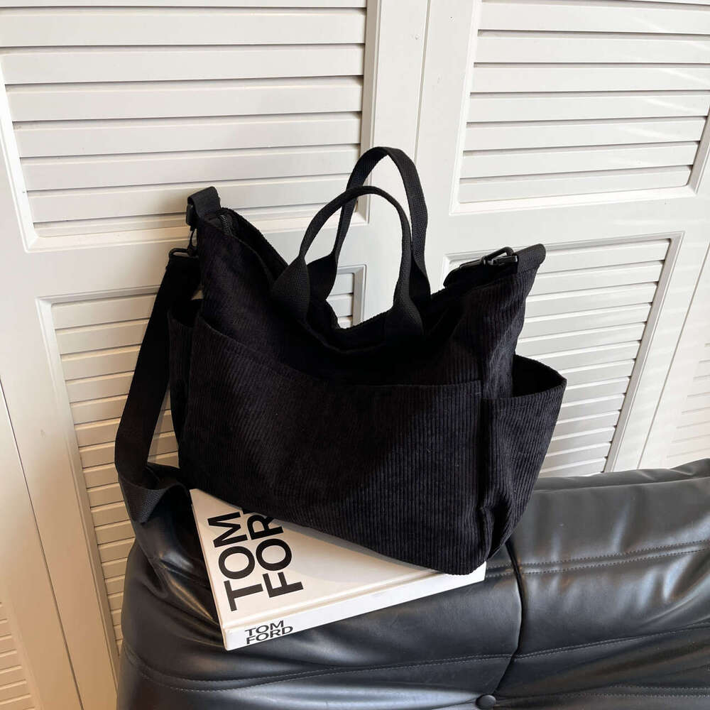 Color Simple Multi-pocket Corduroy Tote Bag, Large-capacity Casual Backpack, Suitable for Outdoor Travel Commuting Work.