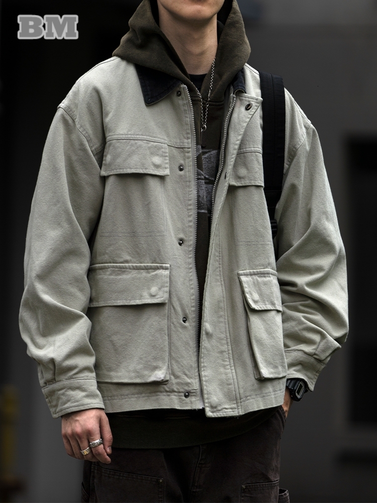 Spring Autumn Korean Fashion High-Quality Multi-Pocket Cargo Mens Clothing Haruku Vintage Safari Jacket Casual Coat