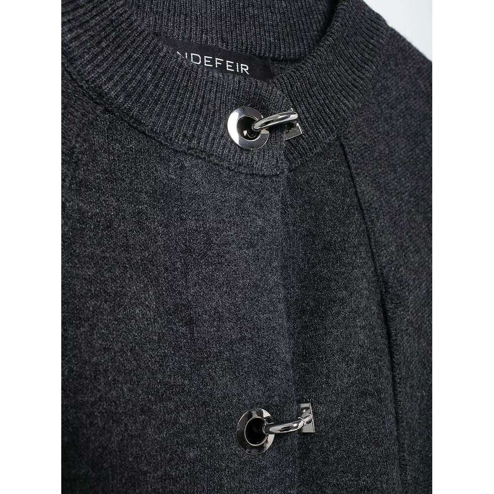 TRAFZA Elegant Women Knitted Metal Buckle Dark Gray Coat New 2024 Spring Fall Fashion Casual Cape Sweater