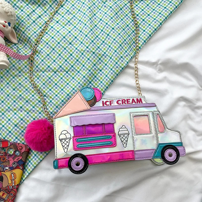 Ice Cream Car Messenger Bag Funny Personality Color Laser Shoulder Bag Women Funny Messenger Bag Crossbody Chain Bag 241025