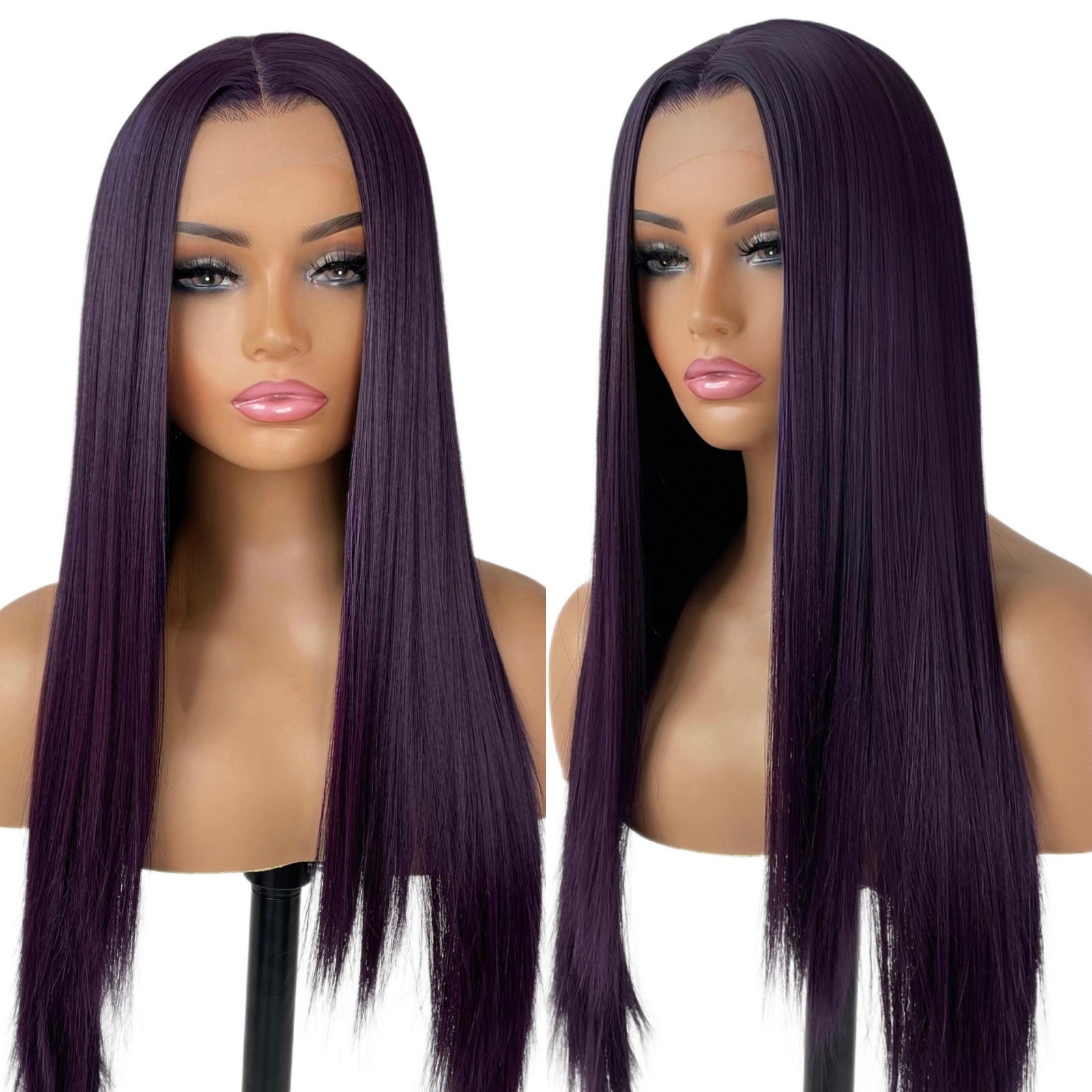 Ash Blonde Long Silky Straight Synthetic Lace Front Wig Pink Dark Purple Colored Hair 13X4 Frontal Wigs for Women Party