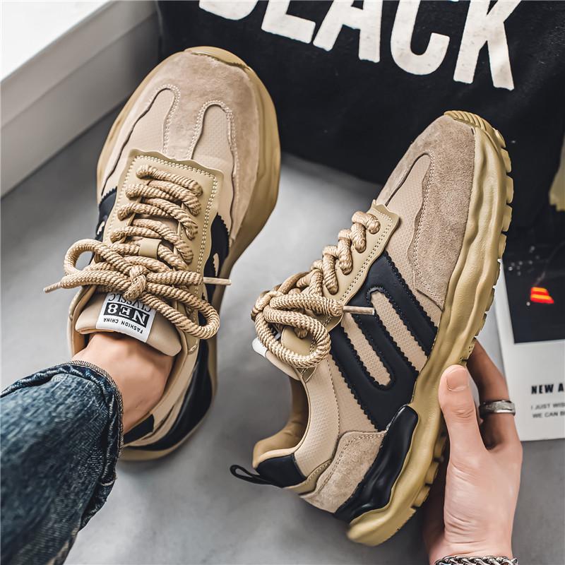 2024 autumn new men's leather thick soled dad shoes student casual sports shoes niche men's shoes dh910320090