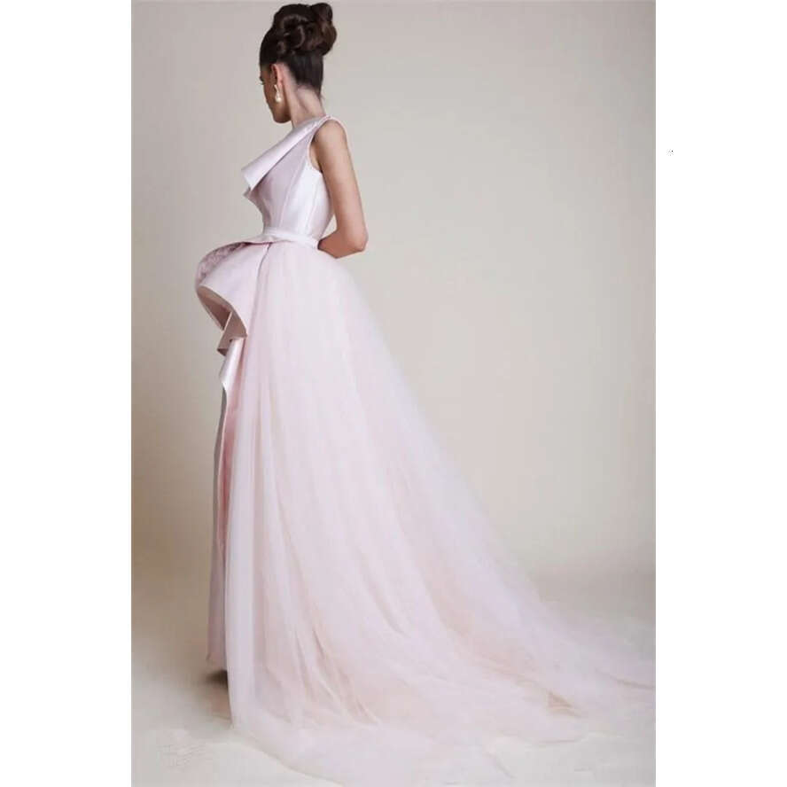 E A One Shoulder Celebrity Red Carpet Evening Dresses Tiered Stain And Tulle Overskirt Or Length Light Pink Formal Prom Ocn Gowns