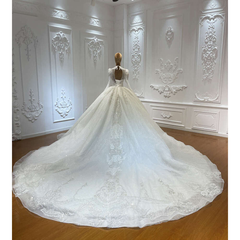 Hot Sale V-neck Long Sleeve New Beading Lace Bridal Wedding Dress