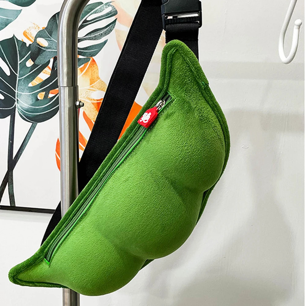 Woman Personality Messenger Bag Creative Green Edamame Shape Ladies Cute Plush Pea Shoulder Bag Funny Chest Bag Trendy 241025