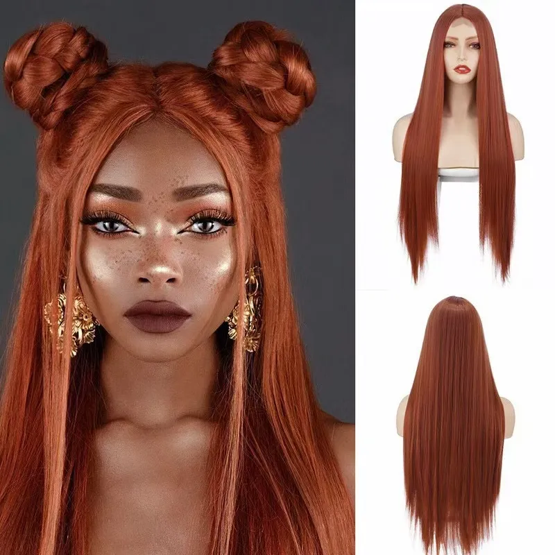 Blonde Wig Lace Frontal Wig Glueless Highlight 30 Inch Wig Hair front Preplucked Colored Bone Straight Lace Front Wigs Synthetic Wig 11