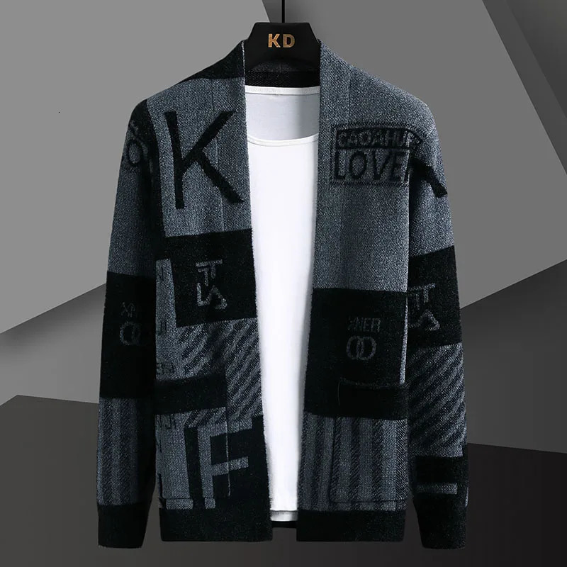 Spring Autumn Male Korean Fashion Print Cardigan Sweater Homme Simple Allmatch Knitted Coat Mens Outwear Top Hombre 241024