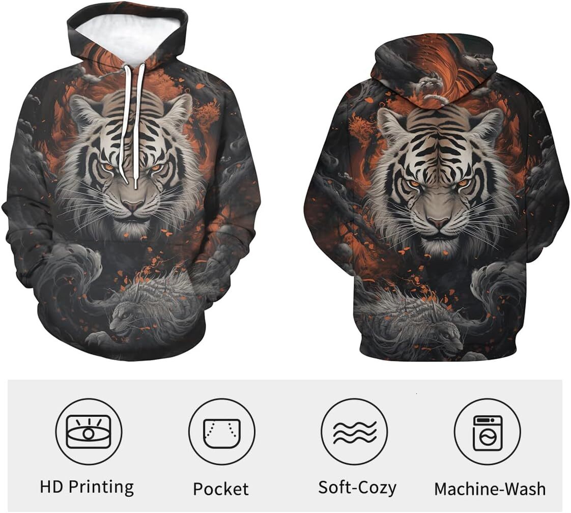 Hoodie for Mens Womens Mens Novelty Tiger Graphic Hoodies 3D Print Animal Fashion Sweatshirt With Pocket Graphic Hoodies sweatshirt Warm and casual