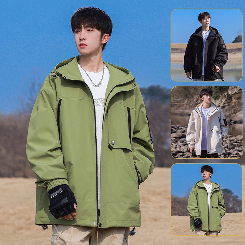 2024 new designer fashionable hooded waterproof windproof high collar zipper jacket casual men's jacket